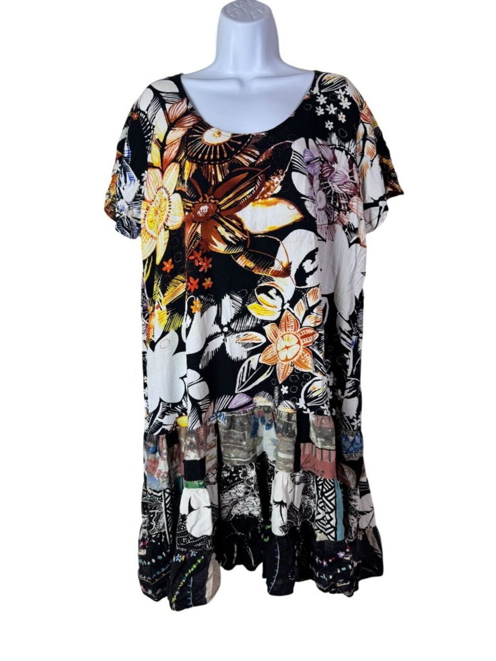 Jams World Womens XXL Floral Print Tiered Dress Multicolor Short sleeve Artsy